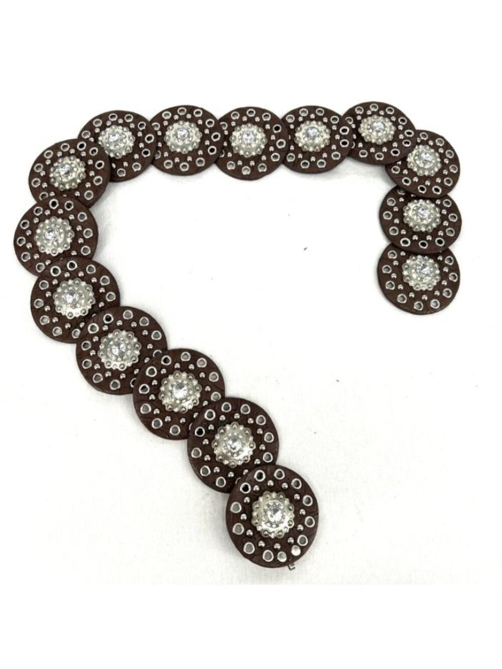 Nocona Belt Western Cowgirl Textured Brown Leather Sz 38 Rhinestones Studs